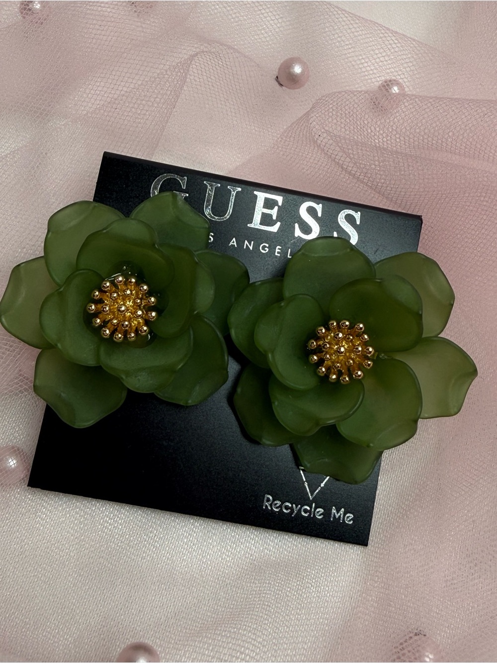 GUESS Green & Gold Flower Earring
